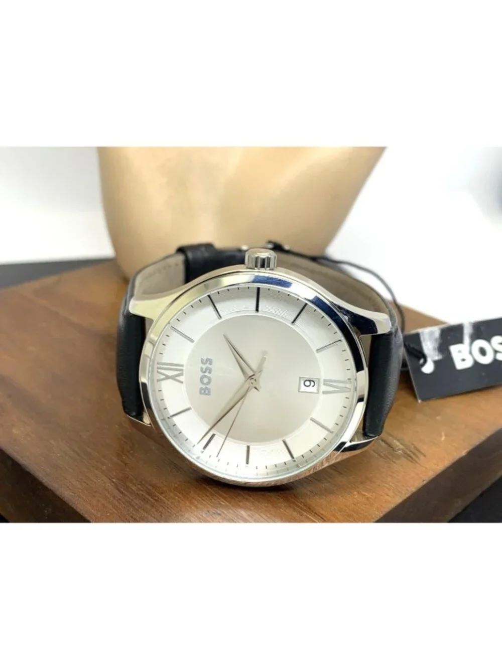 Hugo Boss 1513893 Elite Men's Watch Quartz Silver Dial Black Leather Band 41mm